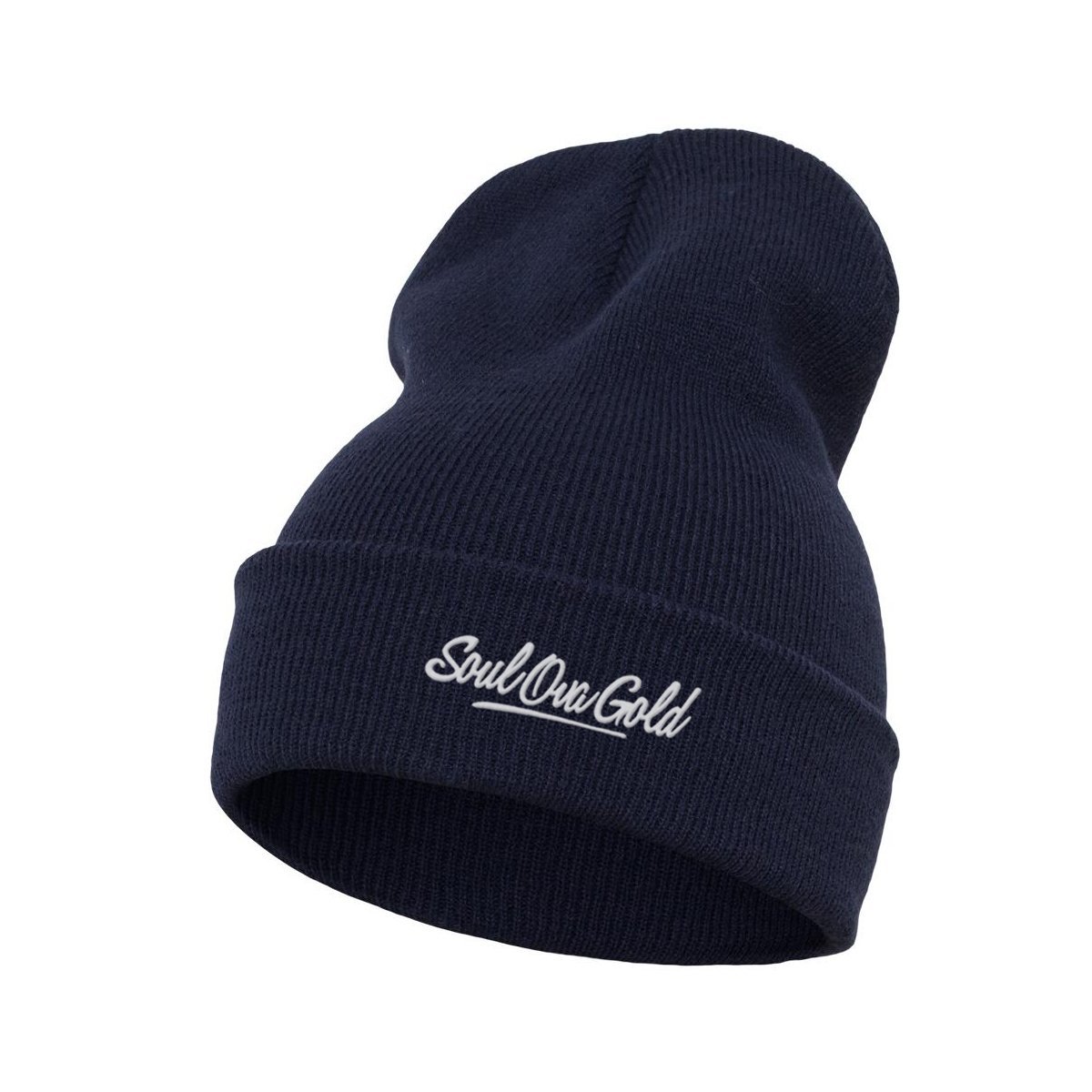 Soul Ova Gold Beanies Stick To The Script Embroidered Beanie (Navy Blue)