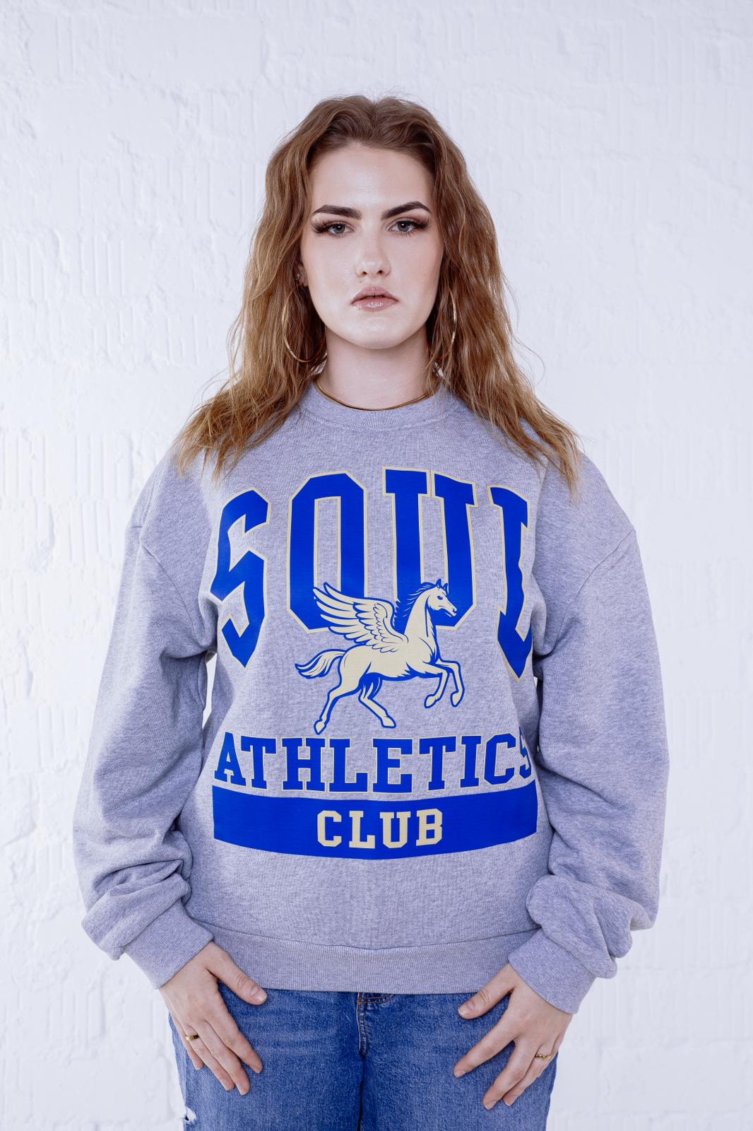 Soul Ova Gold Clothing Big Flight Heavyweight Sweatshirt – Heather Grey w/ Blue Print Big Flight Heavyweight Sweatshirt – Heather Grey w/ Blue Print