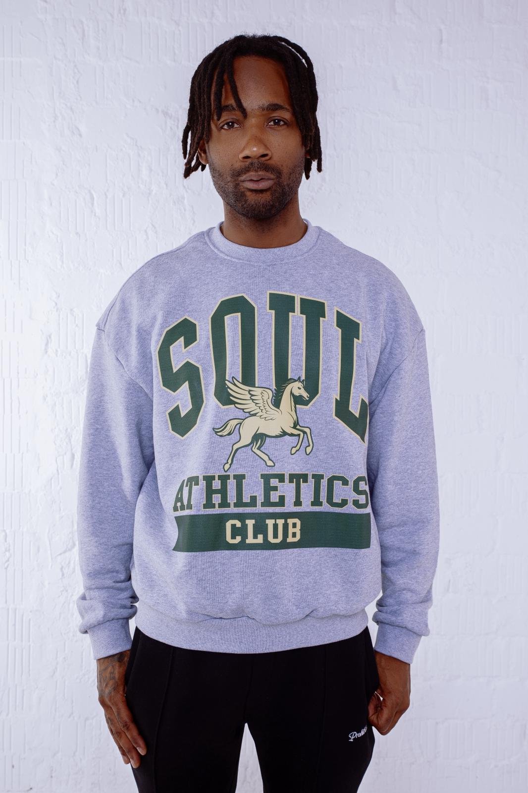 Soul Ova Gold Clothing Big Flight Heavyweight Sweatshirt – Heather Grey w/ Green Print Big Flight Heavyweight Sweatshirt – Heather Grey w/ Green Print
