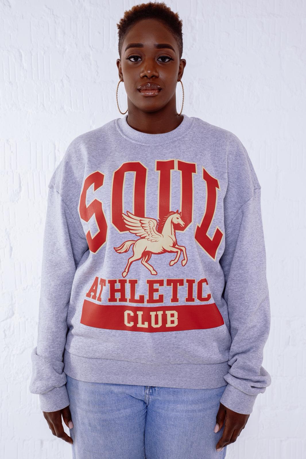 Soul Ova Gold Clothing Big Flight Heavyweight Sweatshirt – Heather Grey w/ Red Print Big Flight Heavyweight Sweatshirt – Heather Grey w/ Red Print