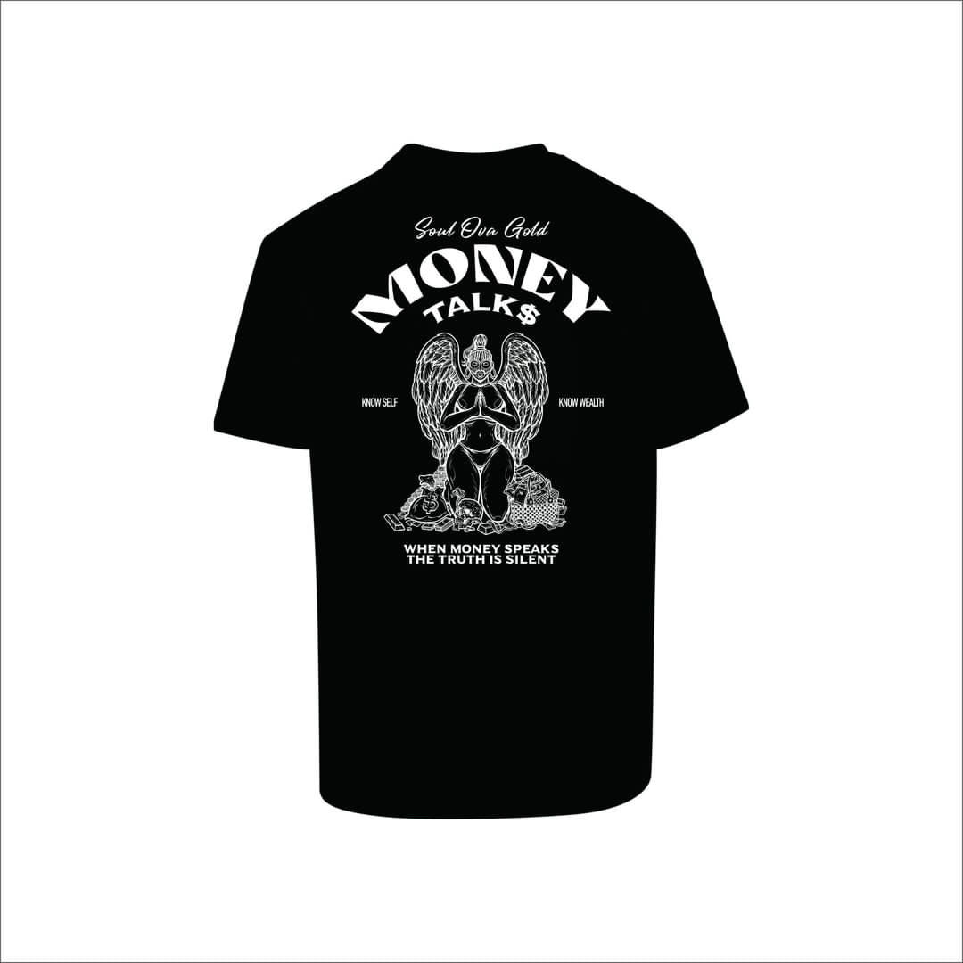 Soul Ova Gold Men's Tees Money Talks Men’s Oversized Heavyweight Tee Lady Angel (Black) Money Talks Men’s Oversized Heavyweight Tee Lady Angel (Black)