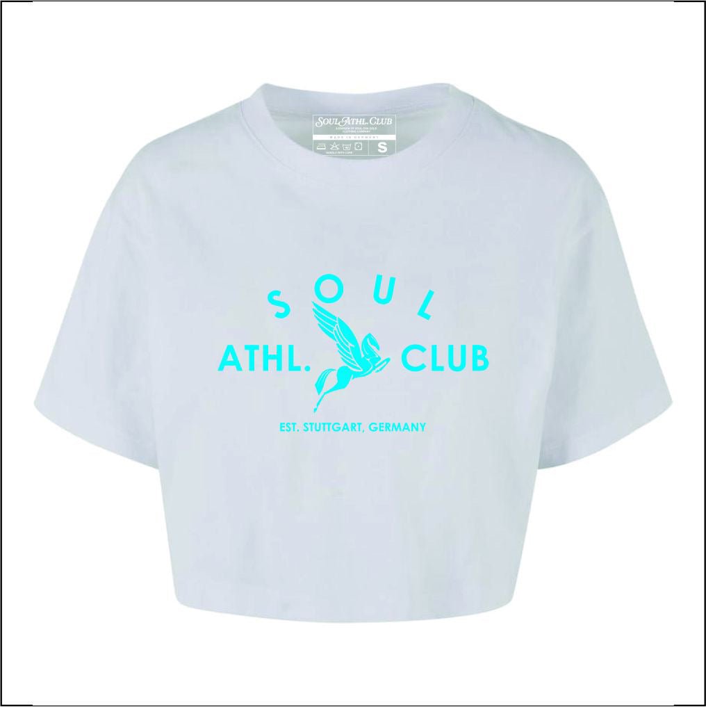 Soul Ova Gold Women's Crops Victory Flight Oversized Crop Top (White W/Sky Blue Print) Victory Flight Oversized Crop Top (White W/Sky Blue Print)