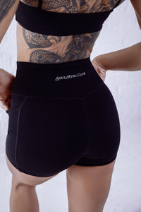 Soul Ova Gold Women's Shorts Soul Flow Shorts (Black) – High-Waisted Athletic Shorts with Pockets Soul Flow Shorts (Black) – High-Waisted Athletic Shorts with Pockets