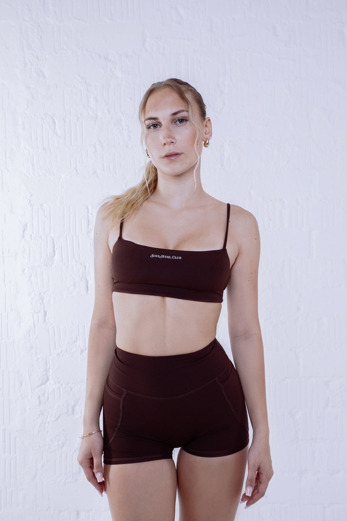 Soul Ova Gold Women's Shorts Soul Flow Shorts – Chocolate – High-Waisted Athletic Shorts with Pockets Soul Flow Shorts – Chocolate – High-Waisted Athletic Shorts with Pockets