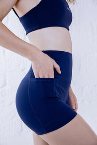 Soul Ova Gold Women's Shorts Soul Flow Shorts (Navy Blue) – High-Waisted Athletic Shorts with Pockets Soul Flow Shorts (Navy Blue) – High-Waisted Athletic Shorts with Pockets