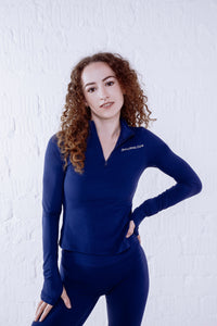 Soul Ova Gold Women's Tops Soul Flow Long Sleeve Zip Top – Thumb Hole Training Top(Navy Blue) Soul Flow Long Sleeve Zip Top – Thumb Hole Training Top(Navy Blue)