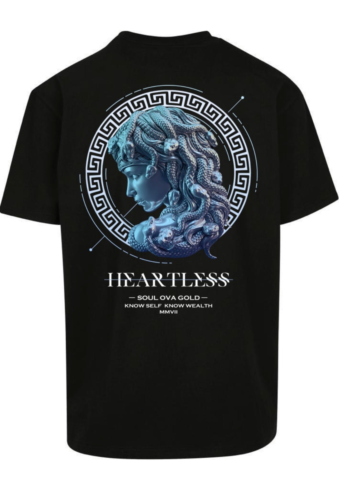 Soul Ova Gold Apparel & Accessories Heartless(Black w/Blue Sapphire Print) Heavyweight T-shirt