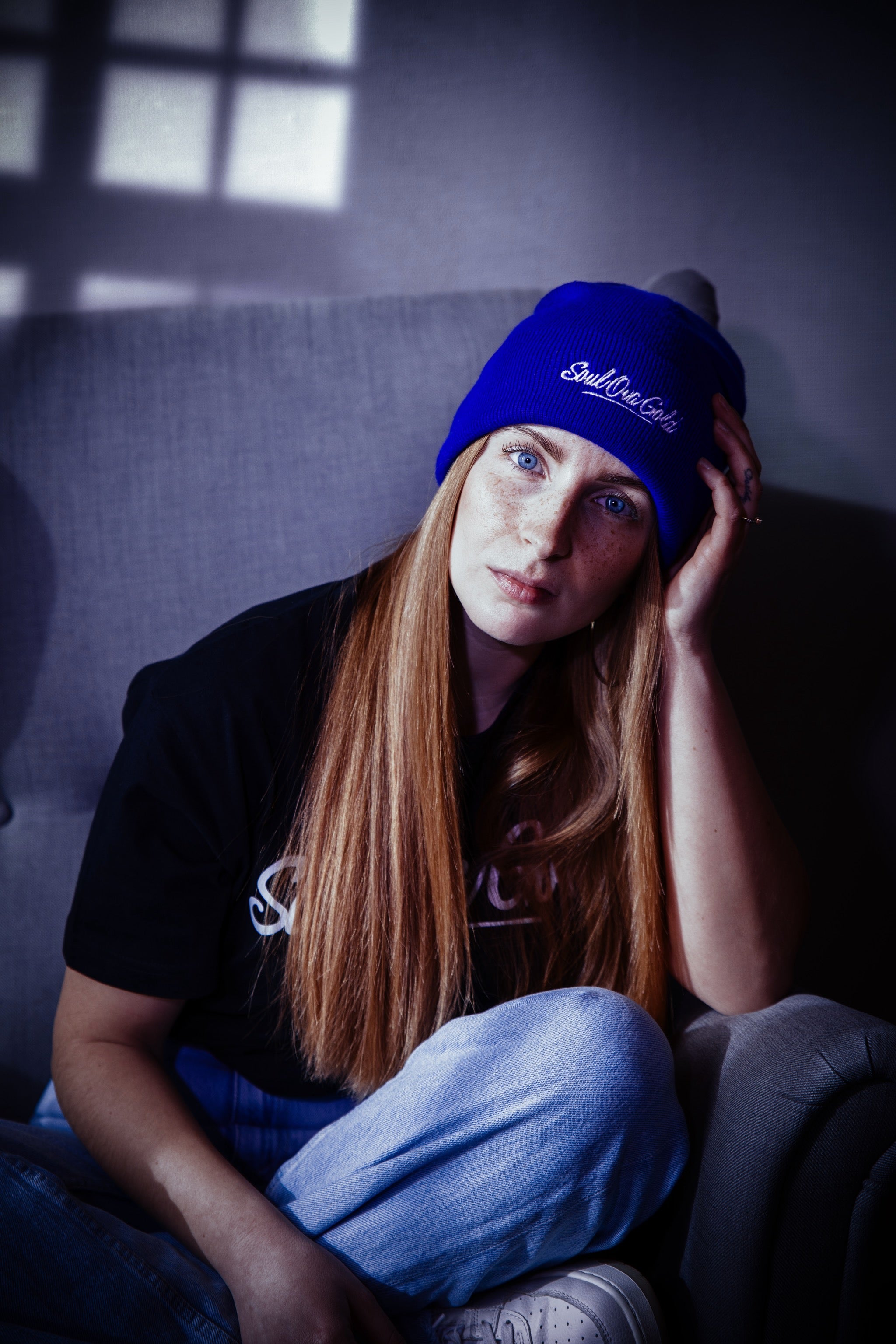 Soul Ova Gold Beanies Stick To The Script Embroidered Beanie (Royal)