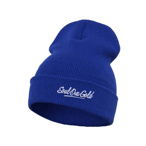 Soul Ova Gold Beanies Stick To The Script Embroidered Beanie (Royal)