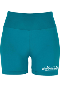 Soul Ova Gold Women's Shorts Stick 2 the Script Recycled High Waist Cycle Hot Pants (Water Green)