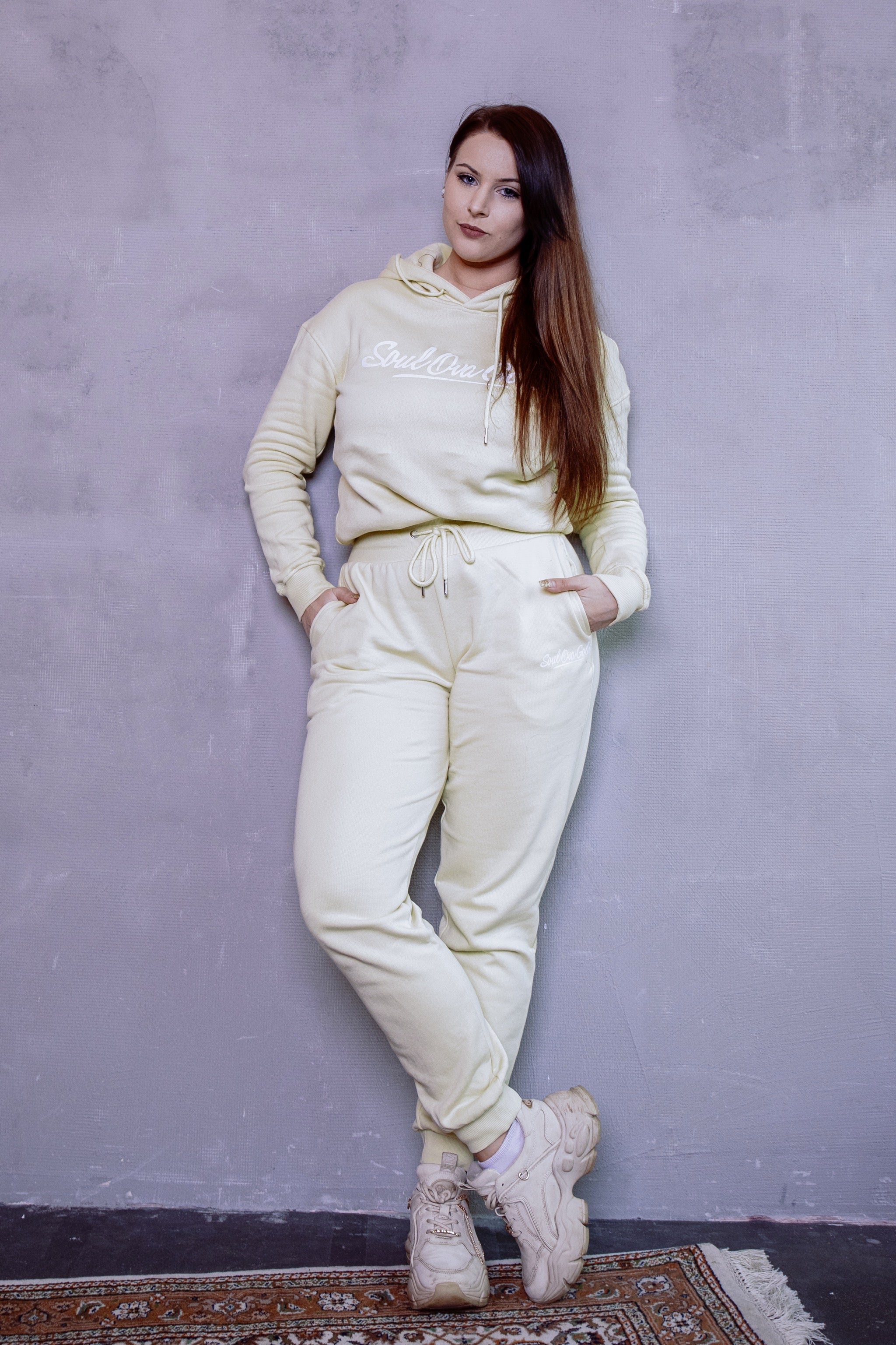 Soul Ova Gold Women's Sweatpants Stick 2 The Script Ladies Organic High Waist Sweat Pants (Soft Yellow)