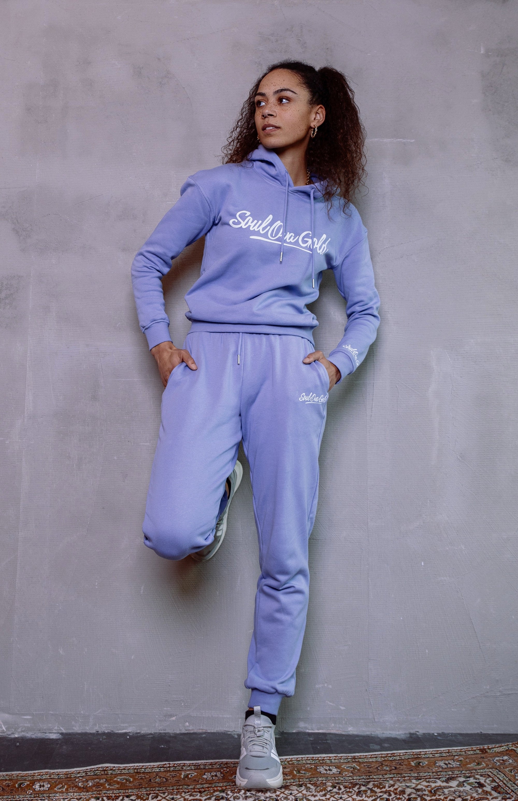 Soul Ova Gold Women's Sweatpants Stick 2 The Script Ladies Organic High Waist Sweat Pants (Viola Blue)
